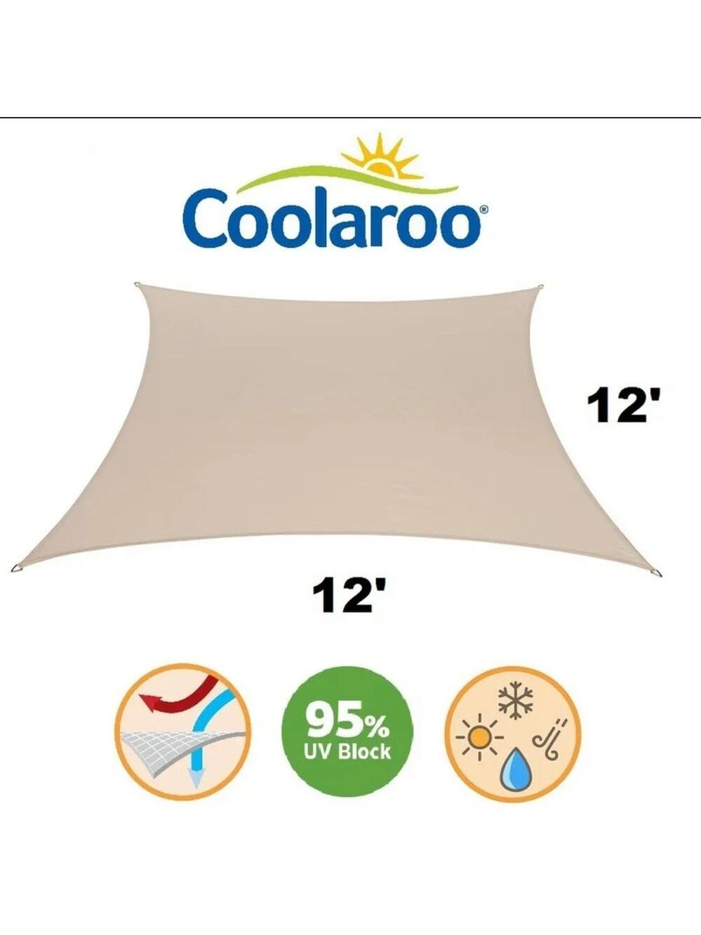 New Coolaroo Coolhaven Shade Sail Square 12'x12' Sahara Tan